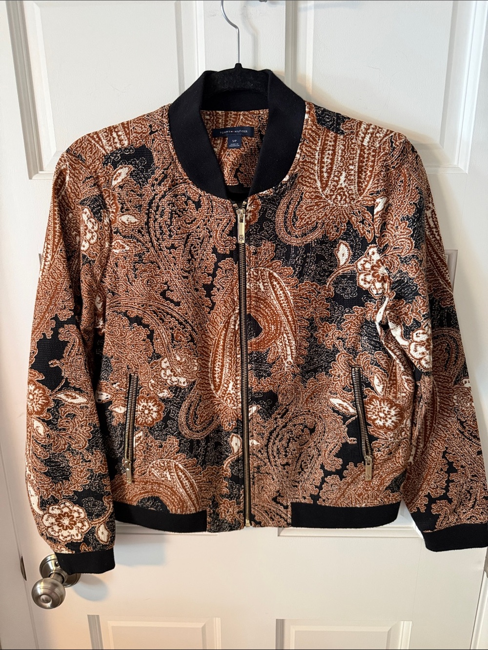 TOMMY HILFIGER Full Zip Bomber Tapestry Jacket Paisley Eclectic Boho Chic Small